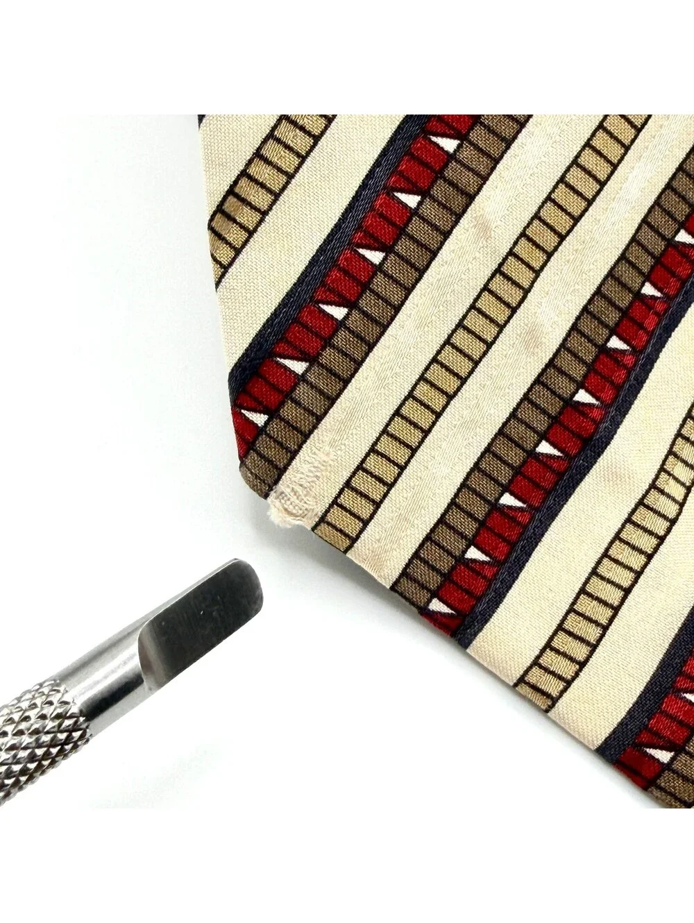 Vintage 80s Lanvin Cream Silk Striped Geometric Tie
